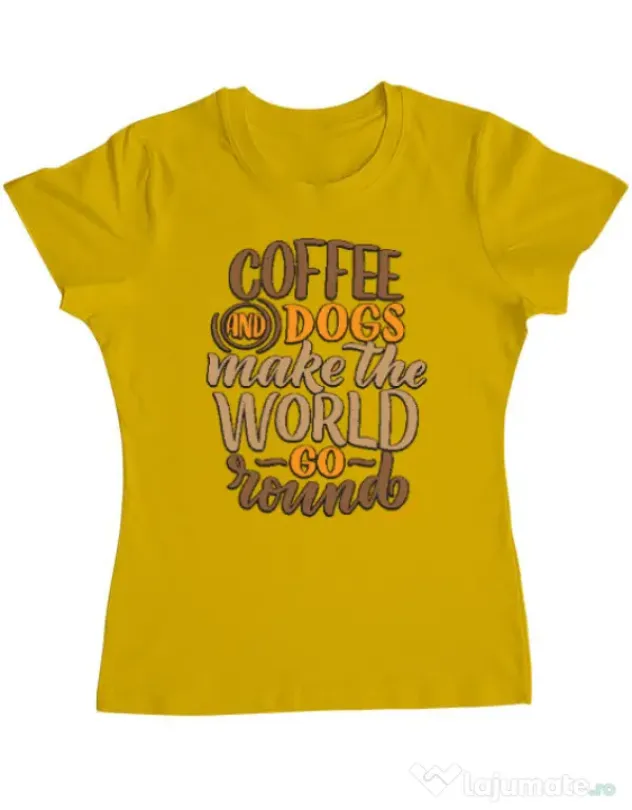 Tricou personalizat dama Coffee and dogs Galben