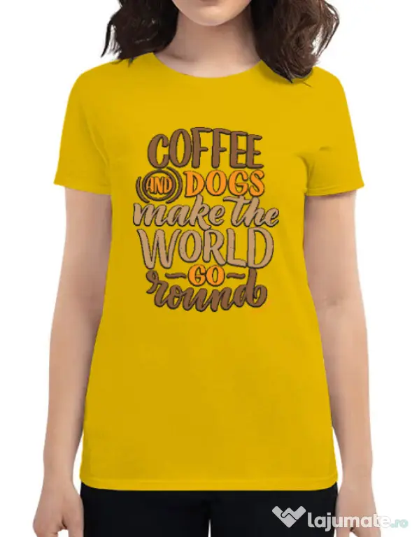 Tricou personalizat dama Coffee and dogs Galben