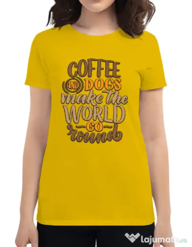 Tricou personalizat dama Coffee and dogs Galben
