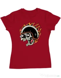 Tricou personalizat dama Skull Biker Rosu