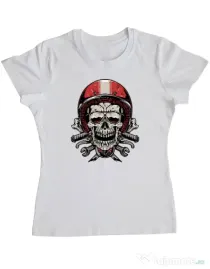 Tricou personalizat dama Skull Biker Alb