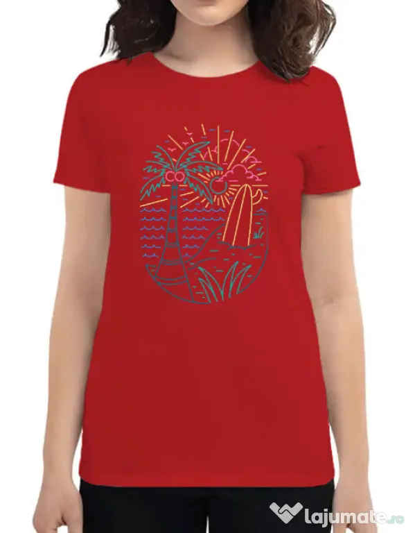 Tricou personalizat dama Beach Neon Rosu