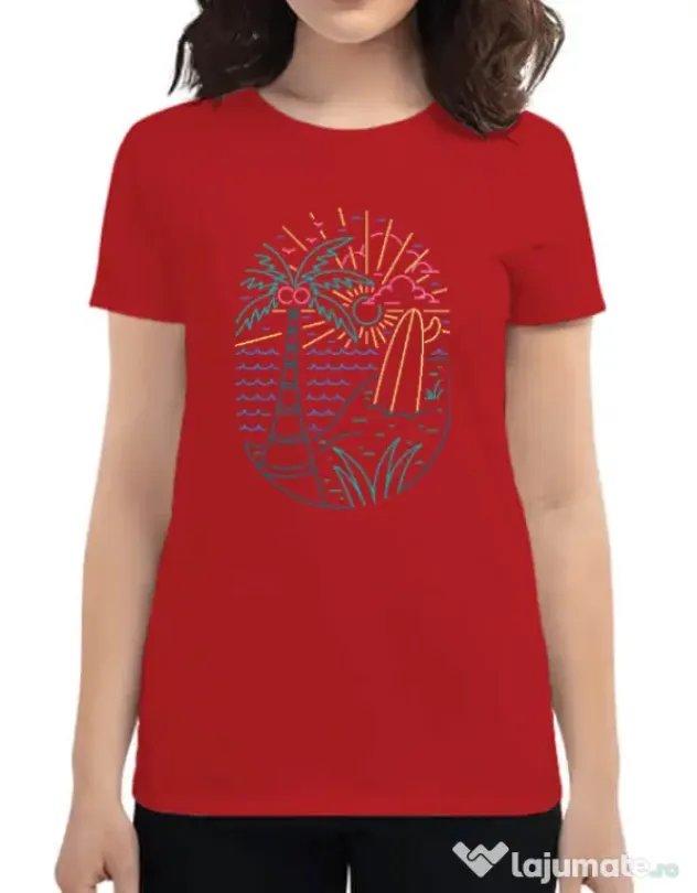 Tricou personalizat dama Beach Neon Rosu