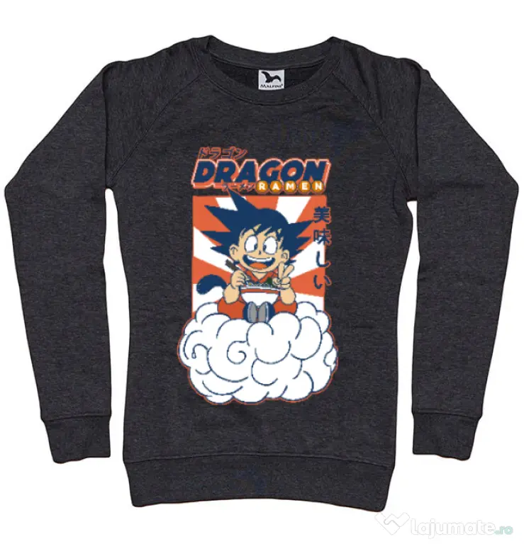 Bluza personalizata dama Dragon Ramen Negru melanj