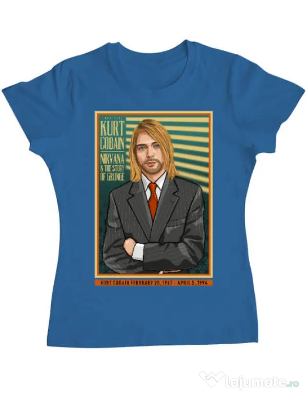 Tricou personalizat dama Kurt Cobain Albastru azuriu