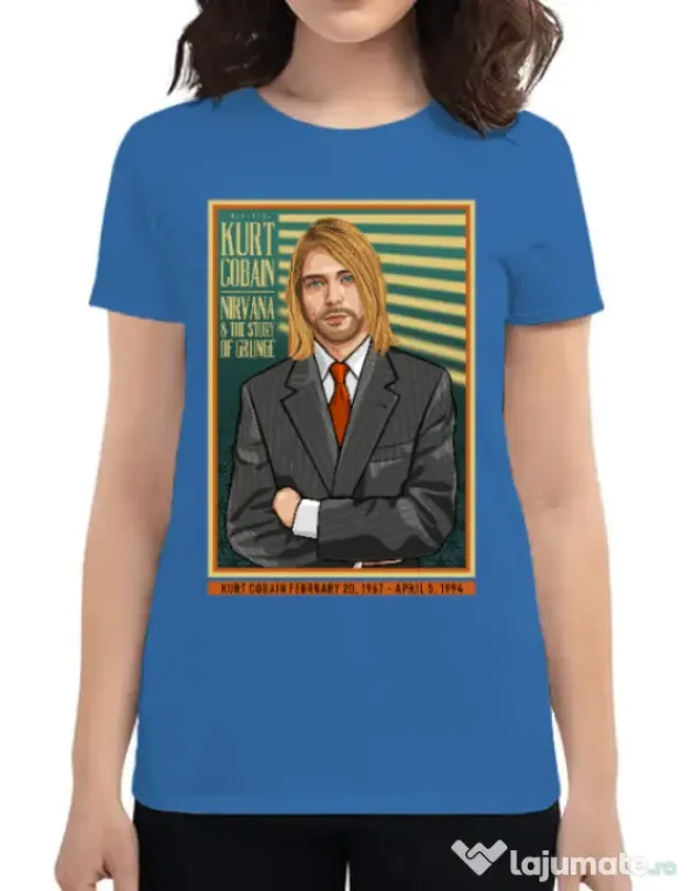 Tricou personalizat dama Kurt Cobain Albastru azuriu