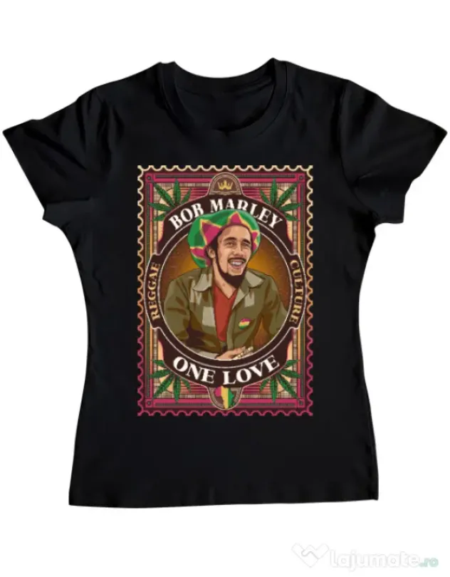 Tricou personalizat dama Bob Marley Negru
