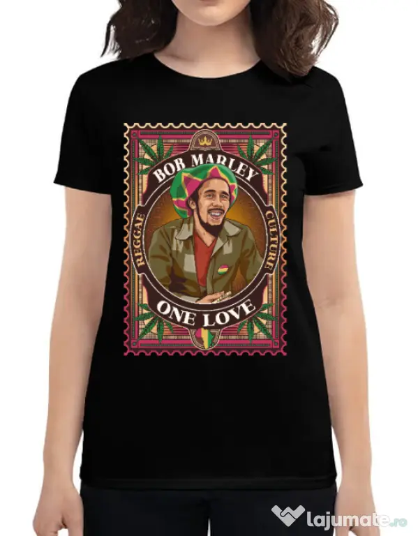 Tricou personalizat dama Bob Marley Negru