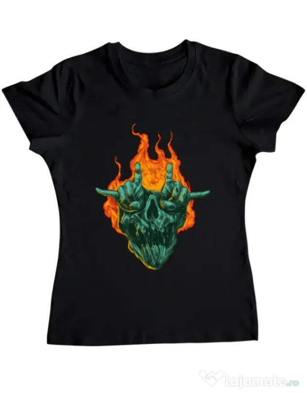 Tricou personalizat dama METAL HEADS Negru