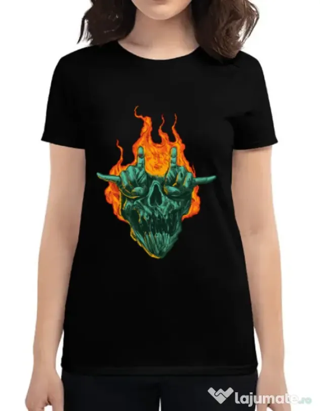 Tricou personalizat dama METAL HEADS Negru