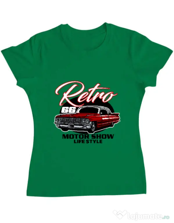 Tricou personalizat dama retro motorshow Verde mediu