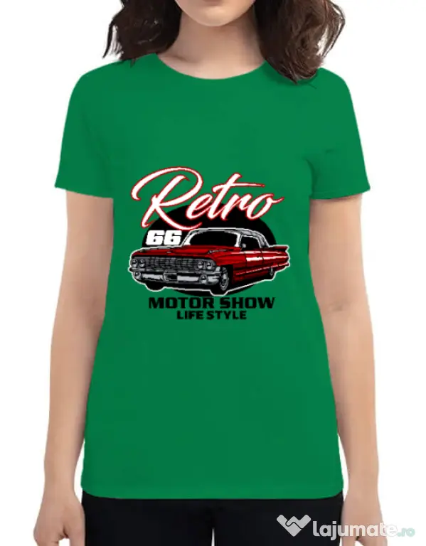 Tricou personalizat dama retro motorshow Verde mediu