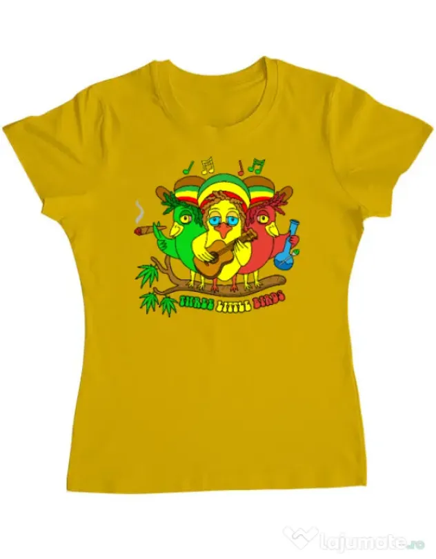 Tricou personalizat dama Three Little Birds Galben