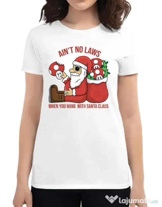 Tricou personalizat dama Stoned Santa Alb