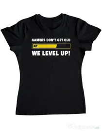 Tricou personalizat dama Gamers don\'t get old - We level up Negru
