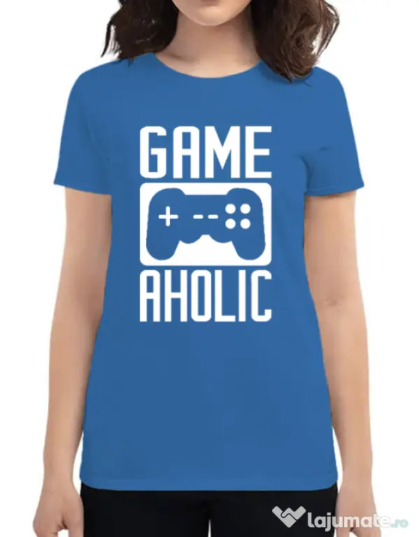 Tricou personalizat dama Gameaholic Albastru azuriu