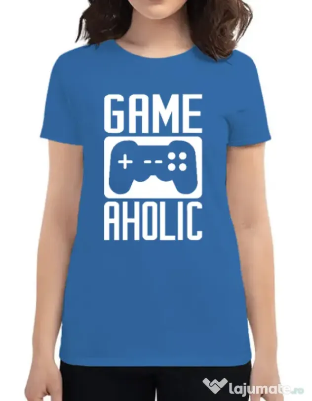 Tricou personalizat dama Gameaholic Albastru azuriu