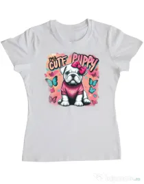 Tricou personalizat dama BULLDOG 05 Alb