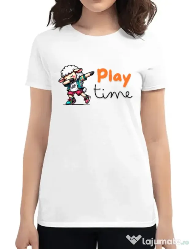 Tricou personalizat dama Play Time Alb