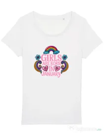 Tricou STANLEY STELLA dama Girls are born in ianuary 2 Alb