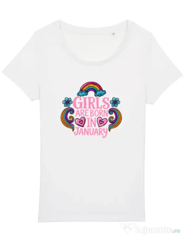Tricou STANLEY STELLA dama Girls are born in ianuary 2 Alb