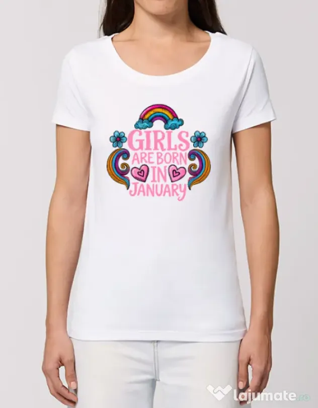 Tricou STANLEY STELLA dama Girls are born in ianuary 2 Alb