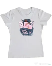 Tricou personalizat dama happy place Alb
