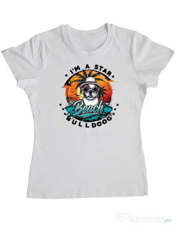 Tricou personalizat dama BULLDOG 14 Alb