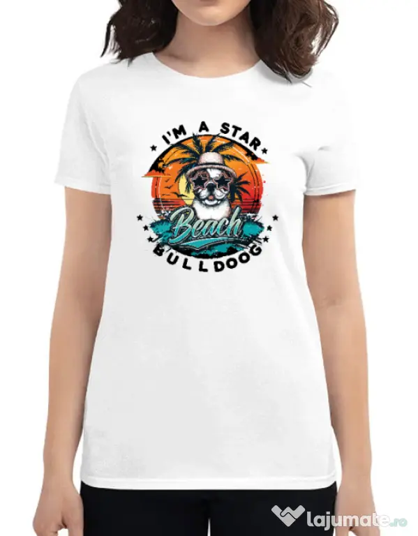 Tricou personalizat dama BULLDOG 14 Alb