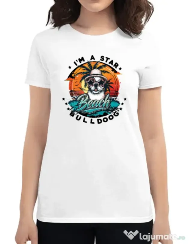 Tricou personalizat dama BULLDOG 14 Alb