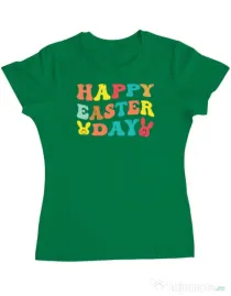 Tricou personalizat dama HAPPY EASTER DAY Verde mediu