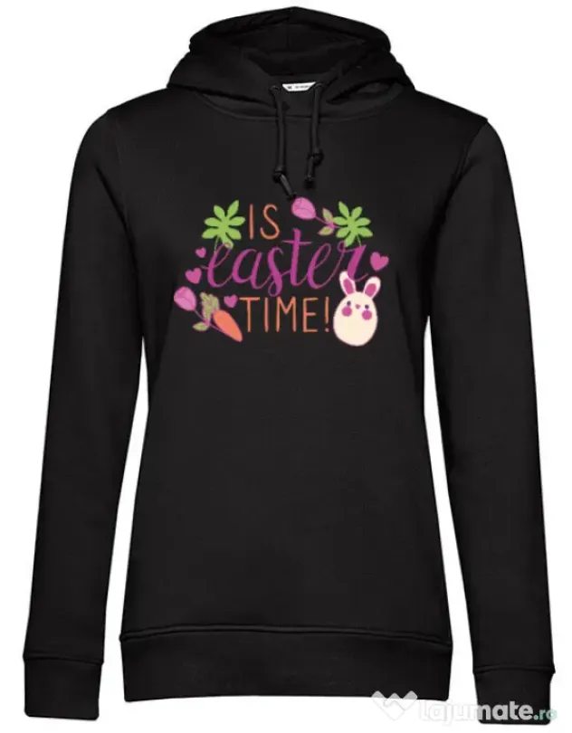 Hanorac dama cu gluga IS EASTER TIME Negru