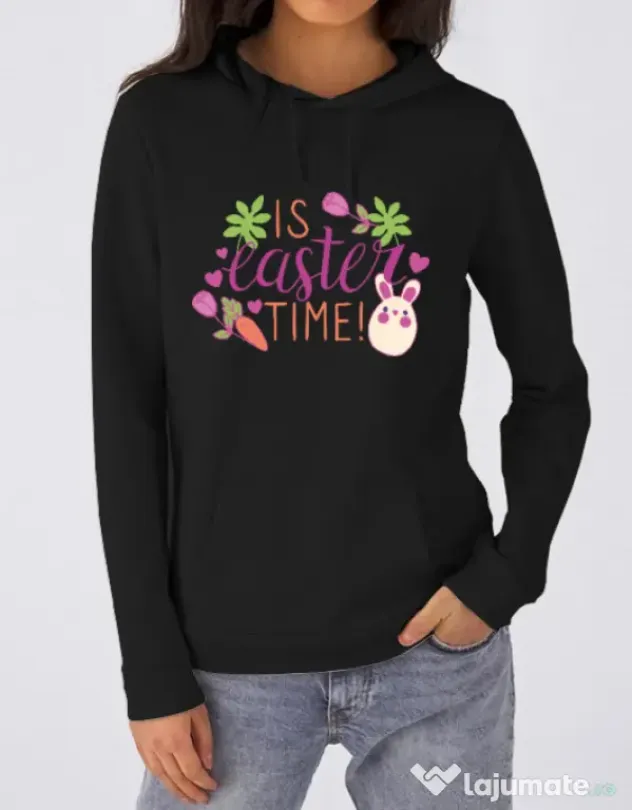 Hanorac dama cu gluga IS EASTER TIME Negru
