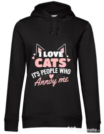 Hoodie dama cu gluga I love cats Negru