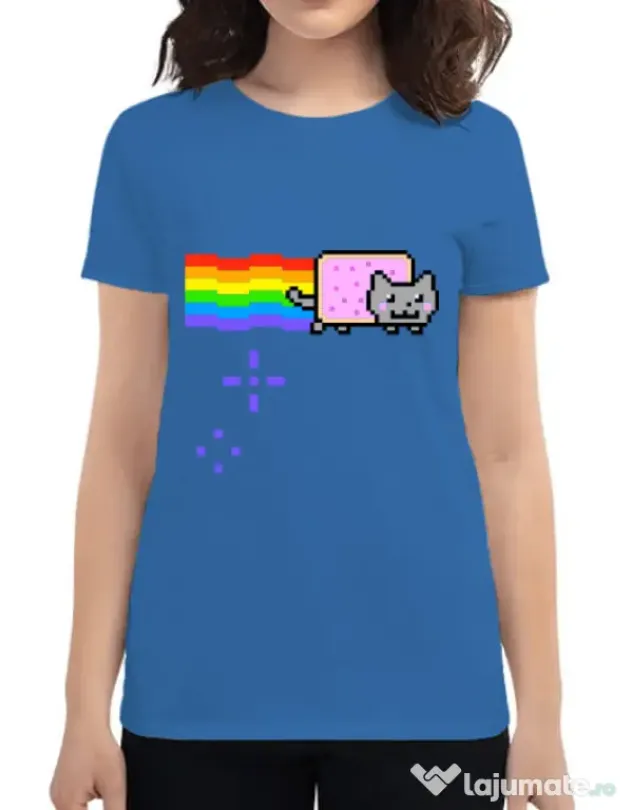Tricou ADLER dama Nyan cat Albastru azuriu