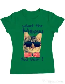 Tricou ADLER dama What the meow Verde mediu