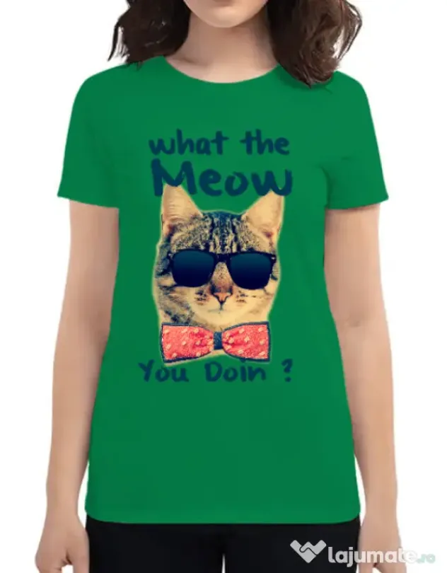 Tricou ADLER dama What the meow Verde mediu