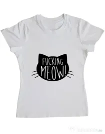 Tricou ADLER dama Fucking meow Alb