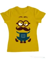 Tricou ADLER dama Minion moustache Galben