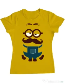Tricou ADLER dama Minion moustache Galben