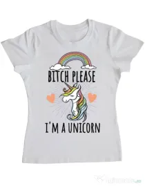 Tricou ADLER dama Bitch Please Alb