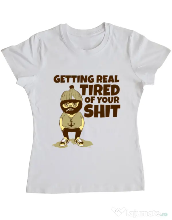 Tricou ADLER dama Tired of your shit Alb