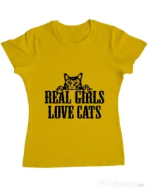 Tricou ADLER dama Real girls love cats Galben