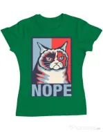 Tricou ADLER dama Grumpy cat Nope Verde mediu