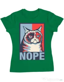 Tricou ADLER dama Grumpy cat Nope Verde mediu