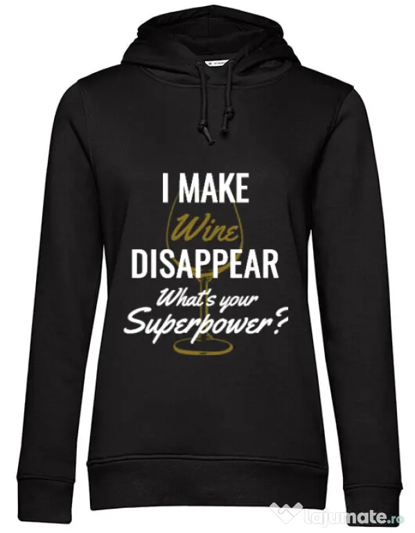 Hoodie dama cu gluga I make wine disappear Negru