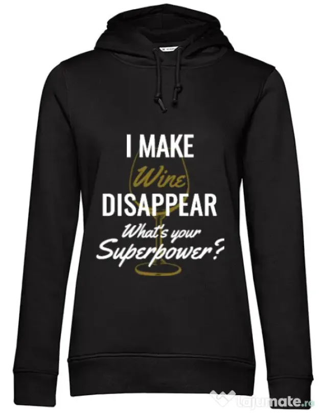 Hoodie dama cu gluga I make wine disappear Negru