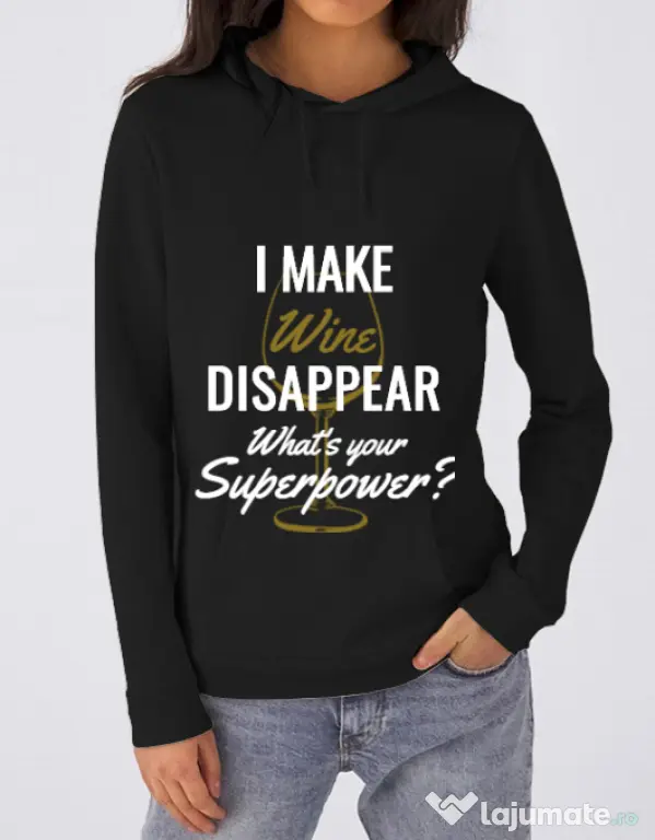 Hoodie dama cu gluga I make wine disappear Negru
