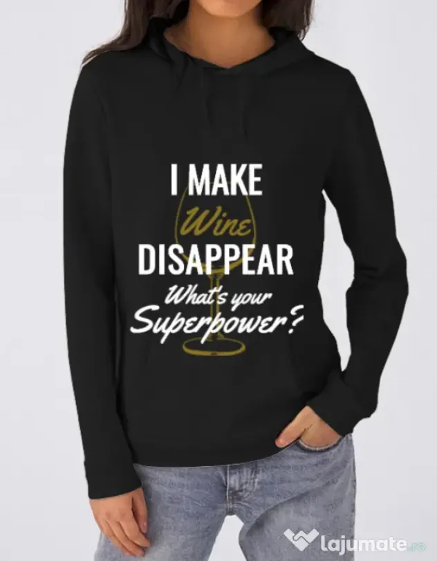 Hoodie dama cu gluga I make wine disappear Negru