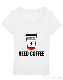 Tricou STANLEY STELLA dama Need coffee Alb